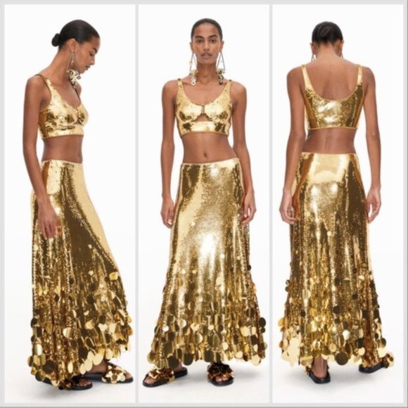 NWT Rabanne x HM Gold Sequined Crop Top sz S - Picture 7 of 15